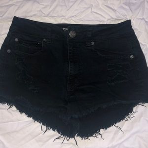 AE black distressed hi-rise festival jean shorts